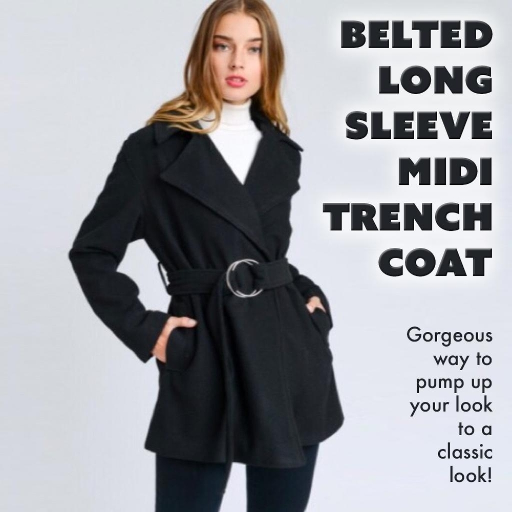 Belted Long Sleeve Midi Trench Coat 𝐇𝐨𝐬𝐭 𝐏𝐢𝐜𝐤